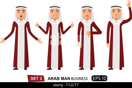 Emotions arab business man set waving hand goodbye cartoon vector isolated on white ep 10 Stock Vector