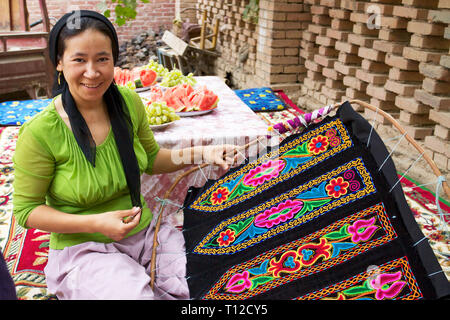 Inside Uyghur house, Turpan, Xinjiang Autonomous Region, China. Stock Photo