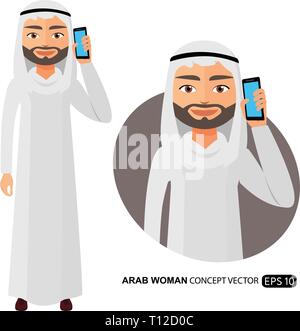 Arab man talking on the phone vector flat isolated on white eps 10 Stock Vector