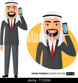 Arab happy man talking on the mobile phone vector flat isolated on white eps 10 Stock Vector
