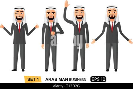 Set of emotion happy arab business man showing thumbs up cartoon vector isolated on white eps 10 Stock Vector