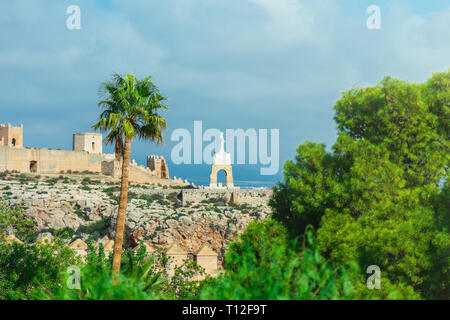 Alcazaba fortress and Jesus Christ statue Almeria Andalusia Spain Stock Photo