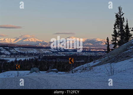 WHITEHORSE, YUKON, CANADA, March 9, 2019 : Whitehorse is the capital and only city of Yukon, and the largest city in Northern Canada. Stock Photo