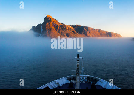 Ship sailing in Prins Christian Sund, Greenland Stock Photo