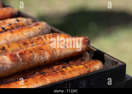 Closeup image of cooked sausages at an Australian election barbecue fund raiser Stock Photo