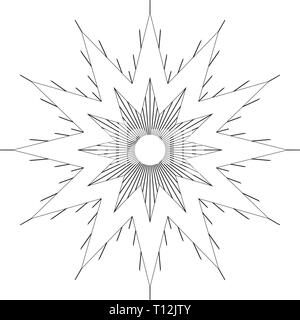 Vintage monochrome sunburst, starburst, bursting rays. Trendy cool design element isolated on white. Stock Vector