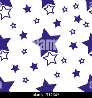 Seamless nursery pattern with blue geometric stars on a yellow background. Stock Vector