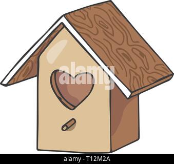 Birdhouse vector illustration love family bids forest wildlife drawing color similar geometric home cosiness wood box roof cute simple drawing white b Stock Vector