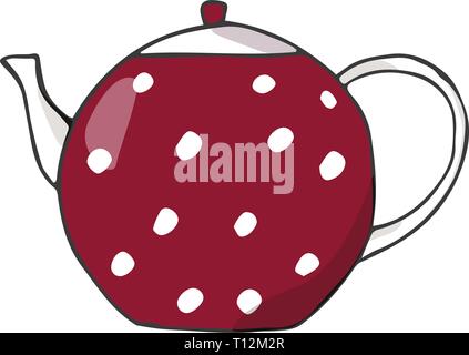 porcelain teapot exhibit red dishes drawing clip art vector color element cute cup tea coffe vintage breakfast crockery white pattern balls tableware  Stock Vector