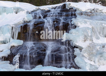 Grawa waterfall with snow, ice. Winter season. Stubaital. Austria. Austrian Alps. Europe. Stock Photo