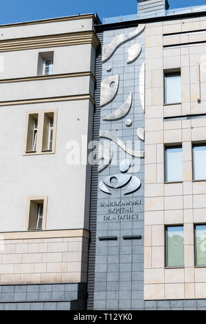 Warsaw, Poland - August 23, 2018: Sign on building old town street in city for Hospital for Children Stock Photo