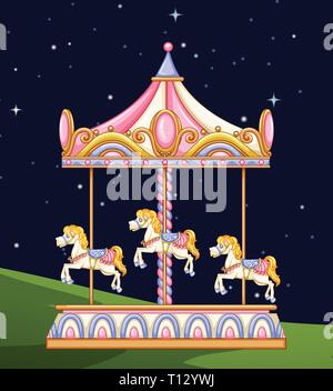 A carousel in the park at night illustration Stock Vector