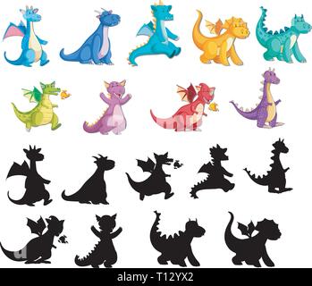 Set of cute dragon illustration Stock Vector