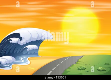 An ocean beach scene illustration Stock Vector