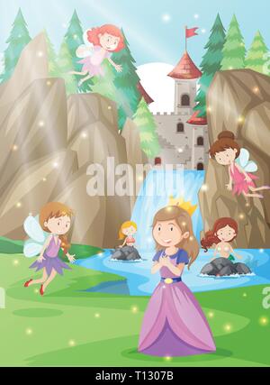 A princess in fantasy land illustration Stock Vector