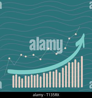 Combination of Colorful Column and Line Graphic Chart with Arrow Going Up Design business Empty copy space text for Ad website promotion isolated Bann Stock Vector