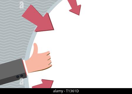Hand Gesturing Thumbs Up and Holding on Blank Space Round Shape with Arrows Business Empty template for Layout for invitation greeting card promotion  Stock Vector