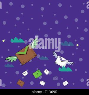 Many Colorful Airmail Flying Letter Envelopes and Two of Them with Wings Design business Empty template isolated Minimalist graphic layout template fo Stock Vector