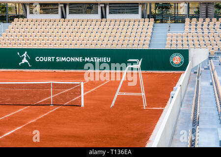 The Simonne Mathieu tennis clay court is the latest of Roland Garros stadium in Paris, where the French Open takes place. Stock Photo