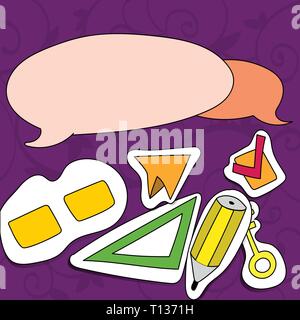 Two Blank Colorful Speech Balloon and Different Labels Sticker Style Icons Business Empty template for Layout for invitation greeting card promotion p Stock Vector