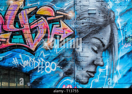 Street Arts at Hosier Lane, Melbourne CBD, Victoria, Australia. Stock Photo