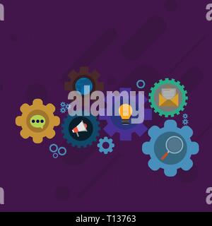 Set of Global Online Social Networking Icons Inside Colorful Cog Wheel Gear Design business Empty template isolated Minimalist graphic layout template Stock Vector