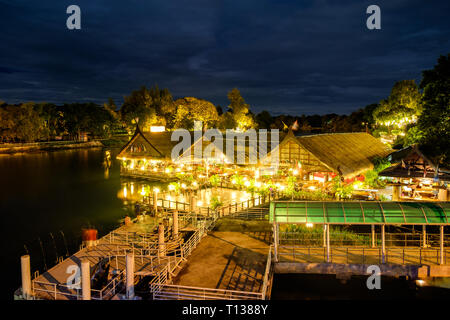 Building harbour bridge and restaurant at river kwai Stock Photo