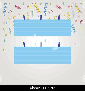 Two Color Blank Strip Size Lined Paper Sheet Hanging Using Blue Clothespin Design business concept Empty copy space modern abstract background Stock Vector