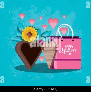 happy mother day card with bag shopping and flower vector illustration design Stock Vector