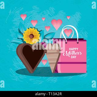 happy mother day card with bag shopping and flower vector illustration design Stock Vector