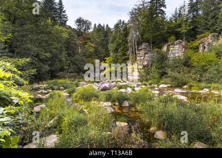 cliffy part in the middle section of the river Murg; Northern Black Forest, Germany, wild nature in the Murg valley near Forbach Stock Photo