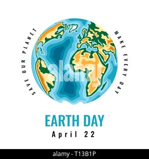 Happy World Earth Day. April 22. 3d paper cut style design. Vector illustration. Stock Vector