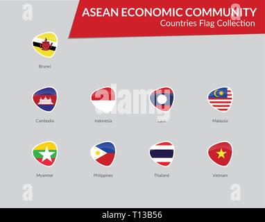 AEC Countries Flags vector icon collection Stock Vector