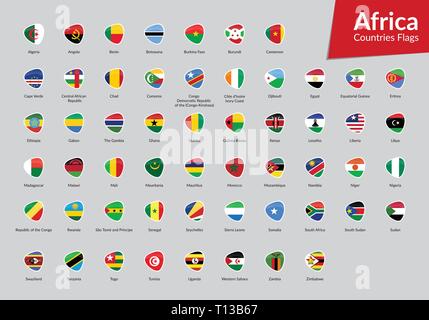 African Continent Countries Flags vector icon collection Stock Vector