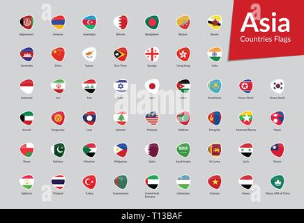 Asian Continent Countries Flags vector icon collection Stock Vector