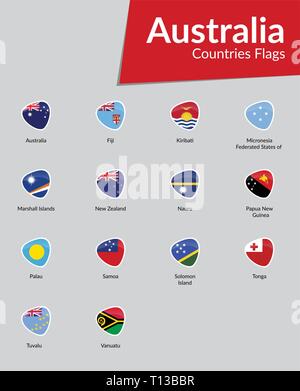 Australian Continent Countries Flags vector icon collection Stock Vector