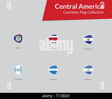 Central America Continent Countries Flags vector icon collection Stock Vector