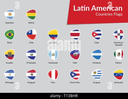 latin american Countries Flags vector icon collection Stock Vector