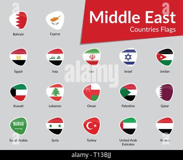 Middle East Countries Flags vector icon collection Stock Vector