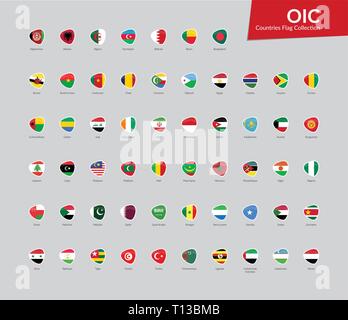 OIC Countries flags vector icon collection Stock Vector