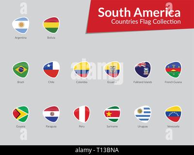 South American Continent Countries Flags vector icon collection Stock Vector