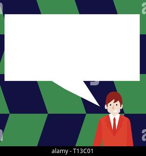 Businessman Smiling and Talking with Blank Rectangular Color Speech Bubble Business Empty template for Layout for invitation greeting card promotion p Stock Vector