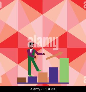 Smiling Businessman Climbing Colorful Bar Chart Following an Arrow Going Up Business Empty template for Layout for invitation greeting card promotion  Stock Vector