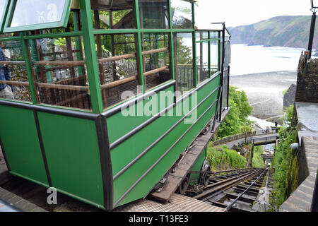 Lynton and Lynmouth Funicular Cliff Railway, Linton, North Devon, UK. This water powered railway joins the twin towns of Lynton and Lynmouth. Stock Photo