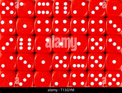 Background pattern of red dices, random ordered Stock Photo