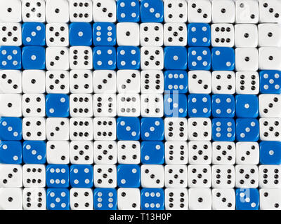Background patteren of random ordered white and blue dices Stock Photo