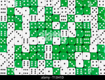 Background of 140 random ordered white and green dices Stock Photo