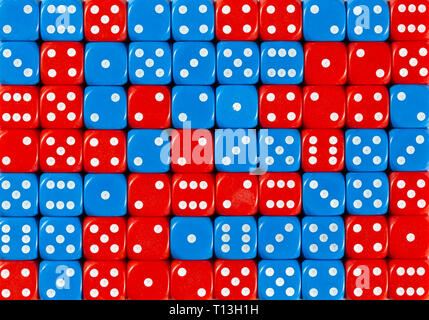 Background of 70 random ordered red and blue dices Stock Photo