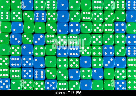 Background patteren of random ordered green and blue dices Stock Photo
