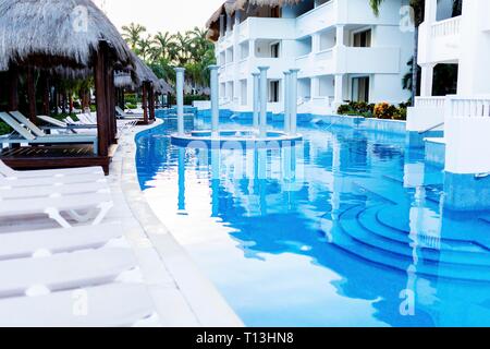 Grand Riviera Princess Hotel in Mexico Riviera Maya on 24th July 2018. Low down shot of this Caribbean All Inclusive Hotel exterior at sunset in the l Stock Photo